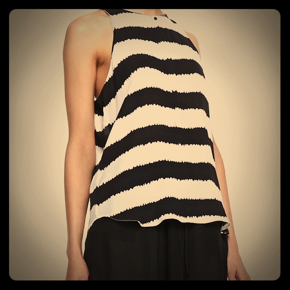 A.L.C. Striped Half Button Down Tank Top